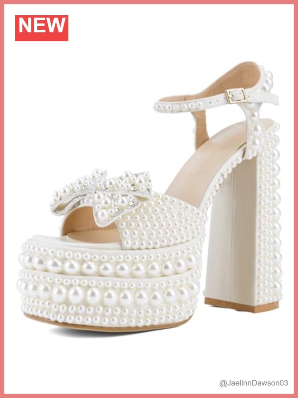 Pearl Chunky Platform Heeled Sandals Women Round Toe Ankle Strap Bridal Evening
